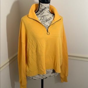 Cropped waffle knit 1/4 zip top